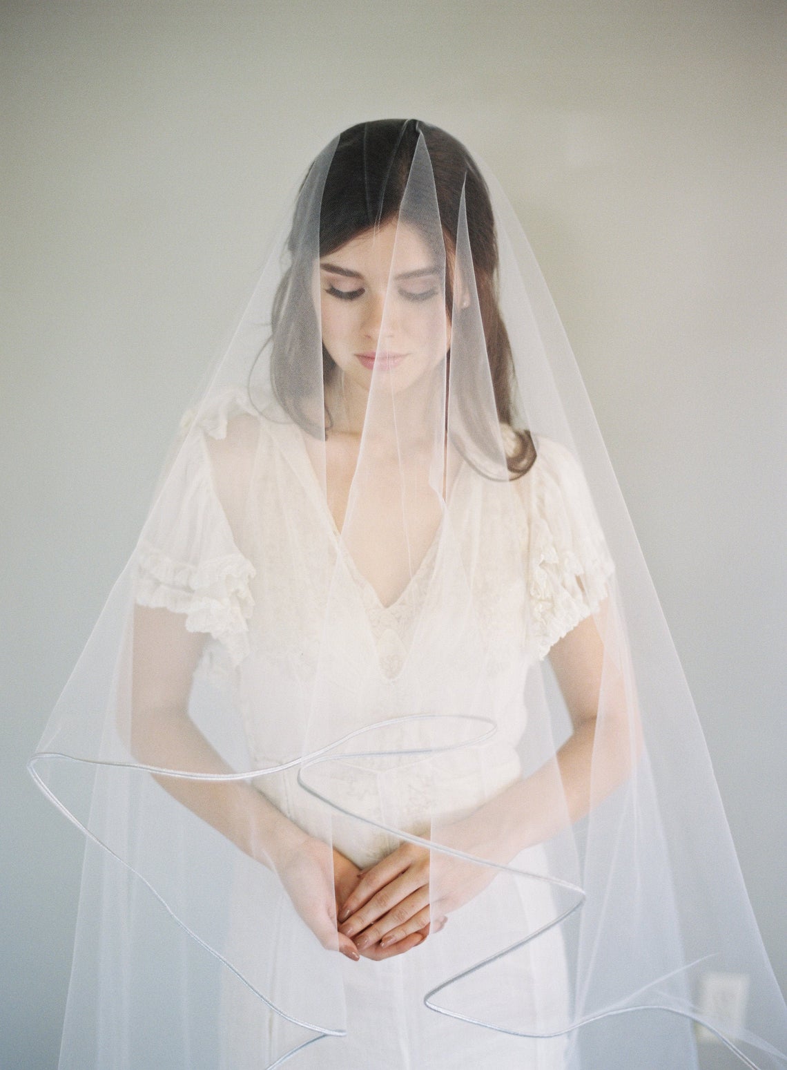 Chloe Veil_Two-Tier Waltz Length Bridal Veil with Chantilly French Lace Appliqués