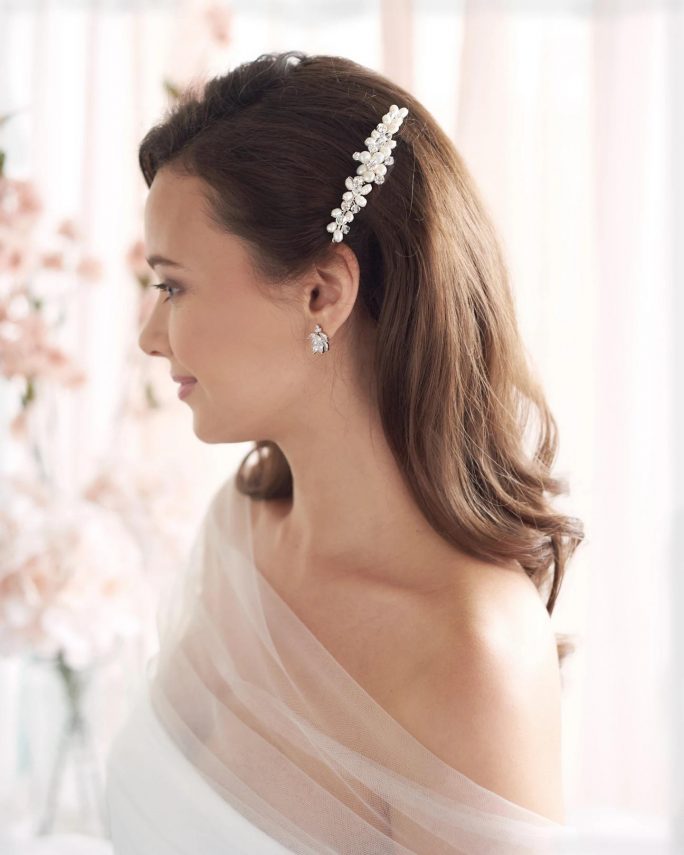 Abbey_Bridal silver crystal Comb with freshwater pearls